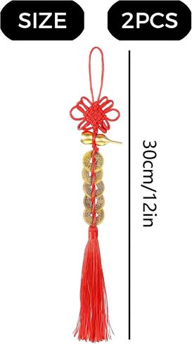 2 Feng Shui Wealth Pendants Traditional Chinese Knot Six Emperors Coins Red Tassels Chinese New Year Decoration Car Blessing Gifts Car Furniture Bags Home Office Supplies in Saudi Arabia