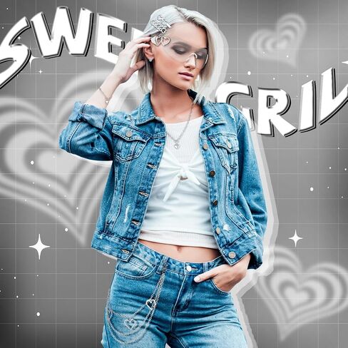 Tondiamo 24pcs Y2k Accessories Set Included Heart Y2k Silver Pendant Necklace Bracelet Y2k Sunglasses Silver Y2k Hair Clips Keychain Hip Hop Pants Chain Punk Vintage Jewelry Set for Women 2000s Party in Kuwait