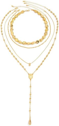Lariat Necklace for Women, Gold-Tone Layered Pendant Set, 4 Piece Drop Necklace Collection, Elegant Everyday Jewelry, Adjustable Length Design, Present-Ready Packaging in Kuwait