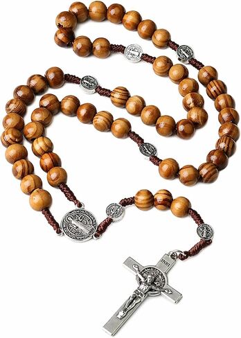 Original Gifts – Authentic Bethlehem Handmade Wooden Christian Rosary in Natural Cotton Pouch And Card – 17" Holy Land Prayer Beads with Crucifix in Saudi Arabia