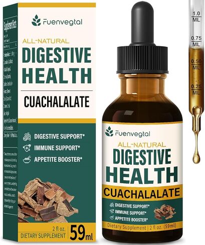 Cuachalalate Digestive Drops: Herbal Supplement w/Licorice Root, Dandelion, Clove, Cancerina Extracts for Upset Stomach Relief, Gastric Health, & Immune System Support. 2oz in Kuwait