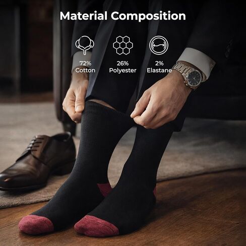 AMELLE Formal Black Assorted Men's Socks Soft Crew Socks Breathable Classic Dress Sock with Reinforcement Heel & Toe 10-13 US in Saudi Arabia