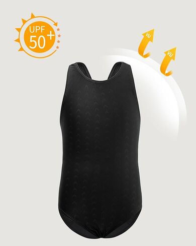 Girls Swimsuits with Cap Kids Athletic Quick Dry One-Piece Racerback Bathing Suits Summer Beach Sports Swimwear 5-12Y in Kuwait