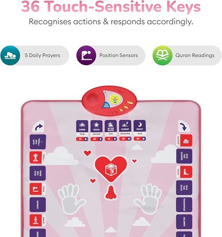 My Salah Mat for Kids - Pink Interactive Muslim Prayer Rug Learning The Salah - Fun & Easy Prayer Mat with 36 Touch Keys, 15 Languages, Speaker, & Booklets - Islamic Toys for Ages 3 to 8 in Saudi Arabia