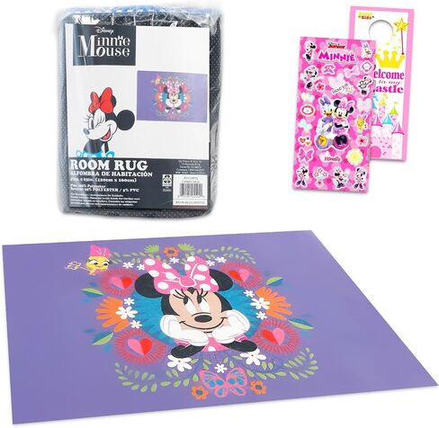 Minnie Mouse Rug for Kids Room Set - Bundle with 48x72in Area Carpet for Bedroom, Room Decor, Plus Stickers and More | Minnie Mouse Rug for Bedroom in Kuwait
