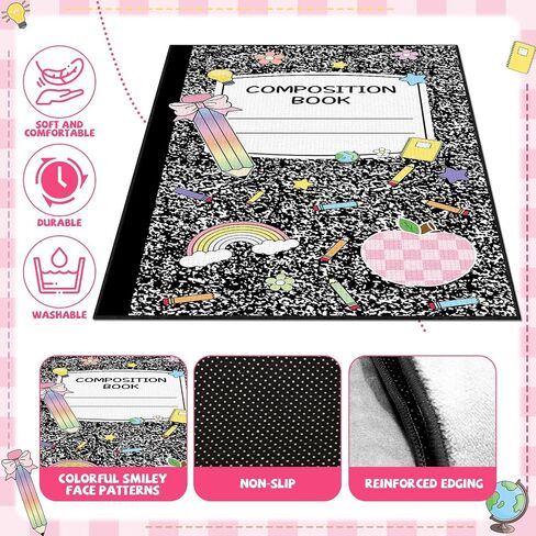 7.6x12 ft Large Composition Notebook Classroom Rug Black and White Educational Area Mat Composition Play Carpet Back to School Learning Mat for Preschool Nursery Kindergarten(Black White Notebook) in Saudi Arabia
