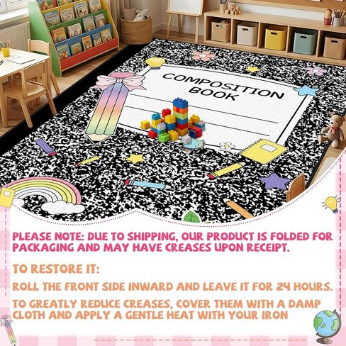 7.6x12 ft Large Composition Notebook Classroom Rug Black and White Educational Area Mat Composition Play Carpet Back to School Learning Mat for Preschool Nursery Kindergarten(Black White Notebook) in Saudi Arabia