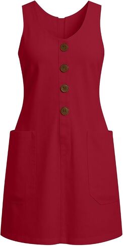 Women's Dresses Summer Lightweight Solid Color Flowy Beach Dress Sleeveless Button Front Mini Dress with Pockets in Saudi Arabia