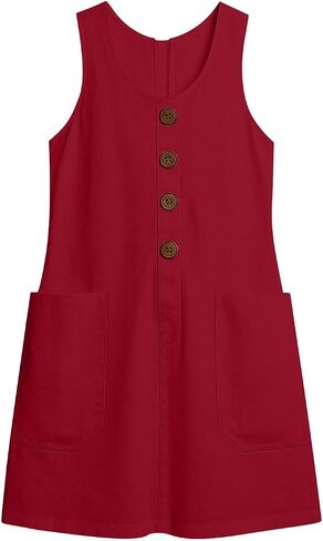 Women's Dresses Summer Lightweight Solid Color Flowy Beach Dress Sleeveless Button Front Mini Dress with Pockets in Saudi Arabia