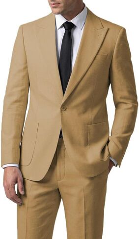 Men's Suits Regular Fit 2 Piece Prom Summer Linen Tuxedos Jacket+Pants Wedding Grooms in Saudi Arabia