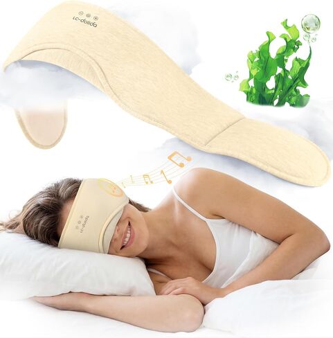 LC-dolida Sleep Masks with Bluetooth Headphones, Soft Seaweed Fiber Cotton Bluetooth Sleep Mask, Total Blackout Fully Wrapped Sleep Mask for Side Sleepers, Travel Meditation Gift, Green in Kuwait