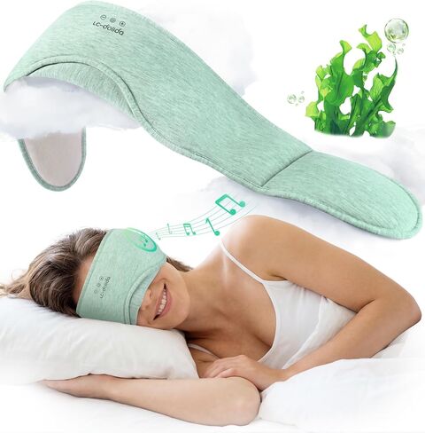 LC-dolida Sleep Masks with Bluetooth Headphones, Soft Seaweed Fiber Cotton Bluetooth Sleep Mask, Total Blackout Fully Wrapped Sleep Mask for Side Sleepers, Travel Meditation Gift, Green in Kuwait
