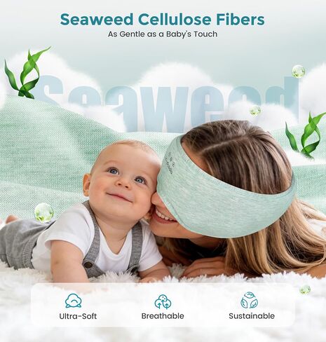 LC-dolida Sleep Masks with Bluetooth Headphones, Soft Seaweed Fiber Cotton Bluetooth Sleep Mask, Total Blackout Fully Wrapped Sleep Mask for Side Sleepers, Travel Meditation Gift, Green in Kuwait