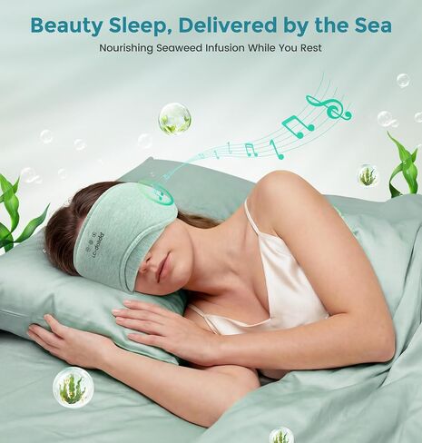 LC-dolida Sleep Masks with Bluetooth Headphones, Soft Seaweed Fiber Cotton Bluetooth Sleep Mask, Total Blackout Fully Wrapped Sleep Mask for Side Sleepers, Travel Meditation Gift, Green in Kuwait