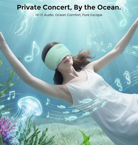 LC-dolida Sleep Masks with Bluetooth Headphones, Soft Seaweed Fiber Cotton Bluetooth Sleep Mask, Total Blackout Fully Wrapped Sleep Mask for Side Sleepers, Travel Meditation Gift, Green in Kuwait