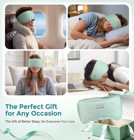 LC-dolida Sleep Masks with Bluetooth Headphones, Soft Seaweed Fiber Cotton Bluetooth Sleep Mask, Total Blackout Fully Wrapped Sleep Mask for Side Sleepers, Travel Meditation Gift, Green in Kuwait
