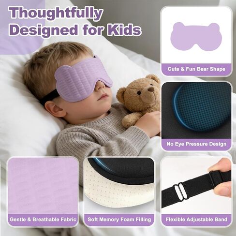 Kids Sleep Mask, 3D Sleep Mask for Kids with Adjustable Elastic Strap, Soft Comfortable Eye Mask for Children, Blackout Travel Kid Sleeping Mask for Ages 5-15 Boys Girls (Purple) in Saudi Arabia