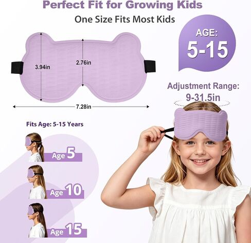 Kids Sleep Mask, 3D Sleep Mask for Kids with Adjustable Elastic Strap, Soft Comfortable Eye Mask for Children, Blackout Travel Kid Sleeping Mask for Ages 5-15 Boys Girls (Purple) in Saudi Arabia