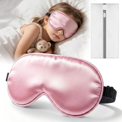 Kids Sleep Mask Eye Cover, Silk Sleeping Mask for Kids, Soft Blackout Blindfold Eye Mask with Adjustable Strap & Laundry Bag for Easy Washing, Gift for Girls Boys Ages 5-15 (Black) in Kuwait