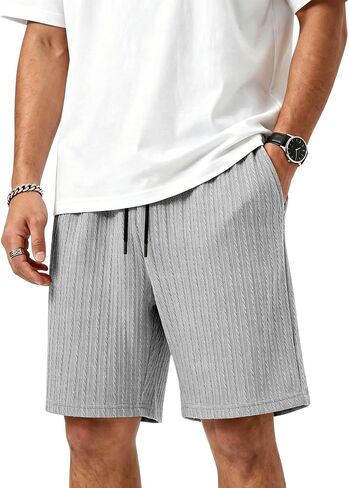 Mens Shorts Texture Elastic Waist Drawstring Lightweight Short Pants Casual Summer Beach Shorts with Pocket in Saudi Arabia