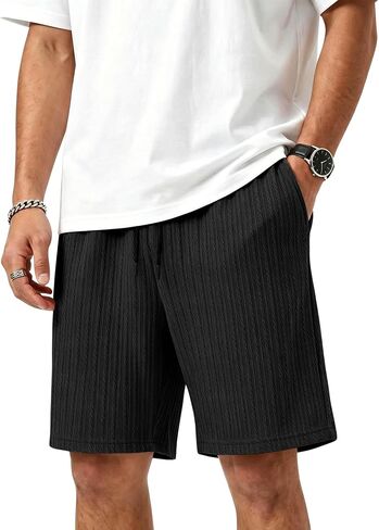 Mens Shorts Texture Elastic Waist Drawstring Lightweight Short Pants Casual Summer Beach Shorts with Pocket in Saudi Arabia
