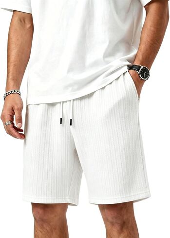Mens Shorts Texture Elastic Waist Drawstring Lightweight Short Pants Casual Summer Beach Shorts with Pocket in Saudi Arabia