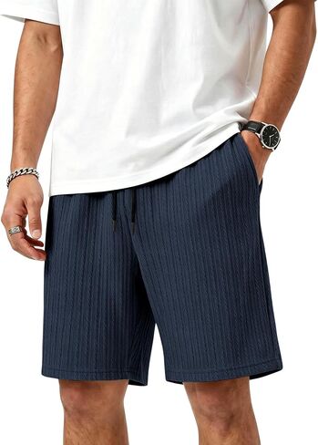 Mens Shorts Texture Elastic Waist Drawstring Lightweight Short Pants Casual Summer Beach Shorts with Pocket in Saudi Arabia