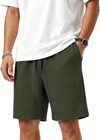 Mens Shorts Texture Elastic Waist Drawstring Lightweight Short Pants Casual Summer Beach Shorts with Pocket in Saudi Arabia