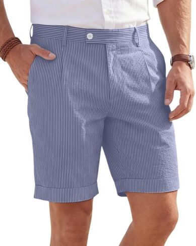 Seersucker Mens Shorts Pant Summer Striped Slim Fit Flat Front Short Pants Casuals Office Beach Pants for Men in Saudi Arabia
