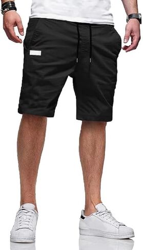 Loopory Men's Casual Shorts with Drawstring, Cotton Blend Summer Shorts for Men Lightweight Soft Walking Golf Beach Shorts in Saudi Arabia