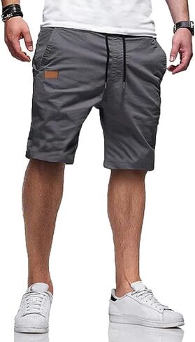 Loopory Men's Casual Shorts with Drawstring, Cotton Blend Summer Shorts for Men Lightweight Soft Walking Golf Beach Shorts in Saudi Arabia