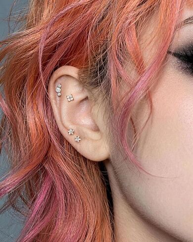COCHARM Star Helix/Tragus/Cartilage Piercing Jewelry 16G 6mm - Threadless Flat Back Tragus/Cartilage Earring Stud, Push Pin Surgical Steel Lobe Jewelry in Gold & Silver Tone in Kuwait