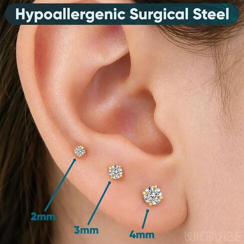 Internal Thread Earrings for Tragus, Helix, Conch Piercing Jewelry and Nose, Lip, Labret, Medusa, Monroe - Hypoallergenic Surgical Steel Screw-In Flat Back Studs for Women (20g, 18g, 16g - 6mm, 8mm) in Saudi Arabia