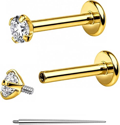 Internal Thread Earrings for Tragus, Helix, Conch Piercing Jewelry and Nose, Lip, Labret, Medusa, Monroe - Hypoallergenic Surgical Steel Screw-In Flat Back Studs for Women (20g, 18g, 16g - 6mm, 8mm) in Saudi Arabia