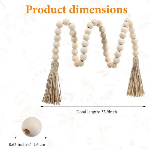 Decorative Beads Home Decor Boho Wood Garland with Tassels Farmhouse Wall Hanging Decorations Natural Wooden Tassel Decorative Room Hanging for Coffee Table Christmas and Prayer(Wood Color, 50inch) in Kuwait