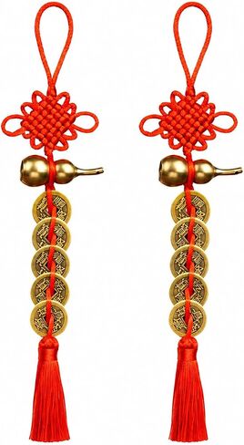 2Pcs Feng Shui Chinese Lucky Coin Hanging Charm with Gourd Pendant, Red Knot Decorative Ornament, Traditional Chinese Style Decor for Home, Car, Office in Saudi Arabia