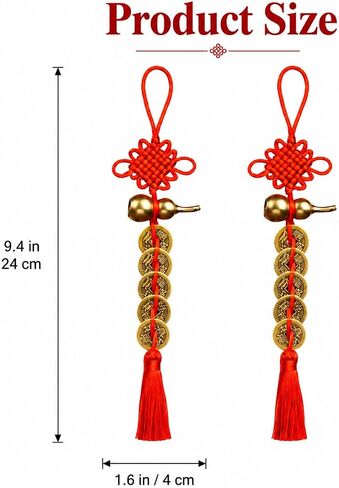2Pcs Feng Shui Chinese Lucky Coin Hanging Charm with Gourd Pendant, Red Knot Decorative Ornament, Traditional Chinese Style Decor for Home, Car, Office in Saudi Arabia