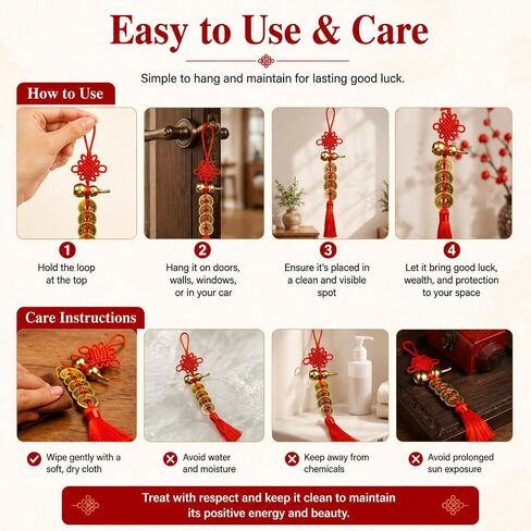 2Pcs Feng Shui Chinese Lucky Coin Hanging Charm with Gourd Pendant, Red Knot Decorative Ornament, Traditional Chinese Style Decor for Home, Car, Office in Saudi Arabia