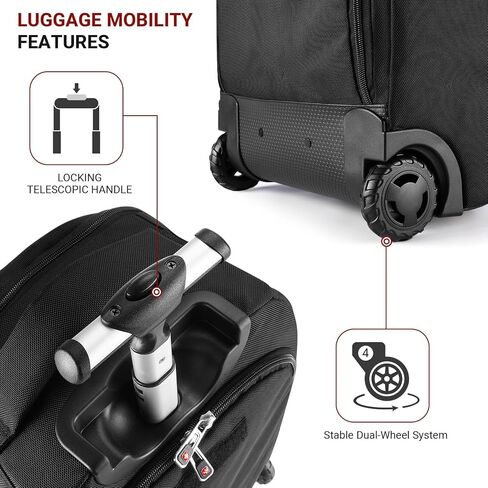 حقيبة الظهر المتداول مع العجلات ، موانئ شحن USB & Type-C ، 21 × 14x9 ، مقاومة للماء ، مقصورة كمبيوتر محمول 17.3 بوصة ، مواد إيفا ، قفل جمركي مدمج-حقيبة تجارية ذات عجلات للسفر ، العمل ، الكلية in Kuwait