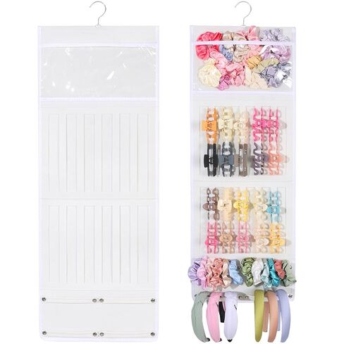 SNOWSTAR Hair Claw Clip Organizer, Large Transparent Bag for Scrunchies Holder and Hair Ties Organizer with Women Girls, Hair Accessorie Hanging Storage Home Decor Wall, Door in Kuwait