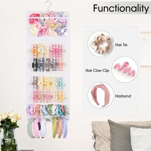 SNOWSTAR Hair Claw Clip Organizer, Large Transparent Bag for Scrunchies Holder and Hair Ties Organizer with Women Girls, Hair Accessorie Hanging Storage Home Decor Wall, Door in Kuwait