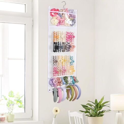 SNOWSTAR Hair Claw Clip Organizer, Large Transparent Bag for Scrunchies Holder and Hair Ties Organizer with Women Girls, Hair Accessorie Hanging Storage Home Decor Wall, Door in Kuwait