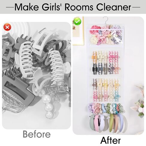 SNOWSTAR Hair Claw Clip Organizer, Large Transparent Bag for Scrunchies Holder and Hair Ties Organizer with Women Girls, Hair Accessorie Hanging Storage Home Decor Wall, Door in Kuwait