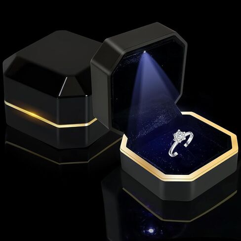 Luxury LED Ring Box for Proposal Engagement Wedding, Smart Light-Up Square Velvet Case, Romantic Gift for Her Him, Jewelry Display Box for Surprise (With LED Light, 3 * 3 * 2in) in Saudi Arabia