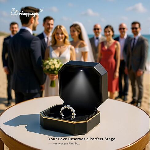 Luxury LED Ring Box for Proposal Engagement Wedding, Smart Light-Up Square Velvet Case, Romantic Gift for Her Him, Jewelry Display Box for Surprise (With LED Light, 3 * 3 * 2in) in Saudi Arabia