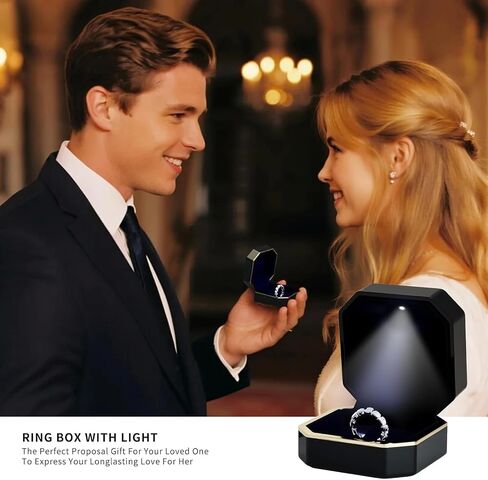 Luxury LED Ring Box for Proposal Engagement Wedding, Smart Light-Up Square Velvet Case, Romantic Gift for Her Him, Jewelry Display Box for Surprise (With LED Light, 3 * 3 * 2in) in Saudi Arabia