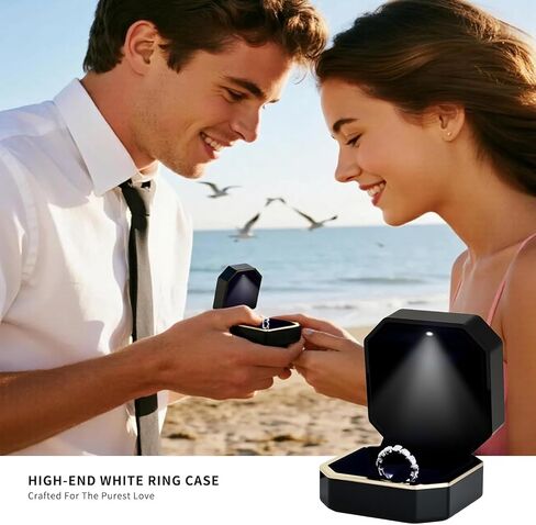 Luxury LED Ring Box for Proposal Engagement Wedding, Smart Light-Up Square Velvet Case, Romantic Gift for Her Him, Jewelry Display Box for Surprise (With LED Light, 3 * 3 * 2in) in Saudi Arabia