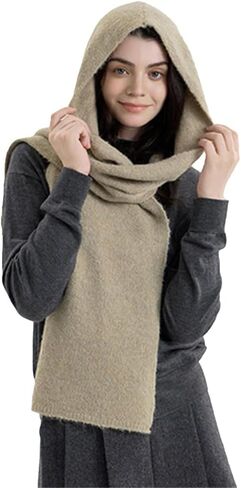 Knit Hooded Wraps Women Long Scarf Accessories Neckwarmer Cape Shawls in Kuwait
