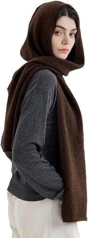 Knit Hooded Wraps Women Long Scarf Accessories Neckwarmer Cape Shawls in Kuwait