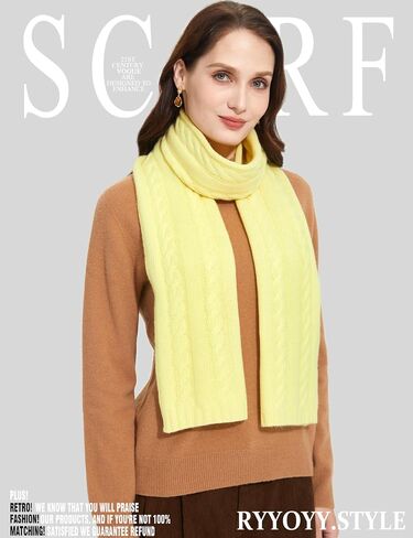 Soft Warm 100% Cashmere Scarf for Women Lightweight Luxury Cable Stitch Scarves Yellow in Saudi Arabia